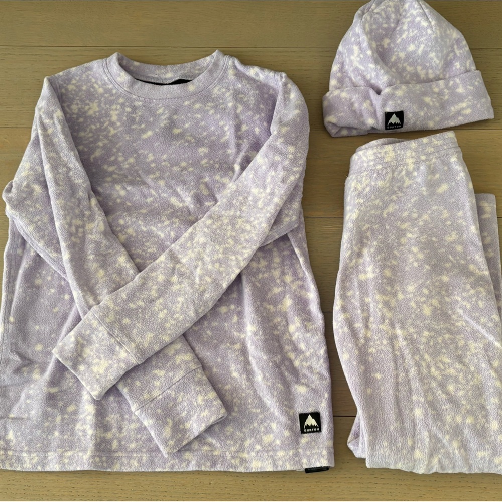 Purple and White Speckled Burton Fleece Base Layer Set with Hat